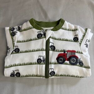 Tuffy - LIKE NEW - Tractor Print Footie Sleeper for Kids - Green and Red